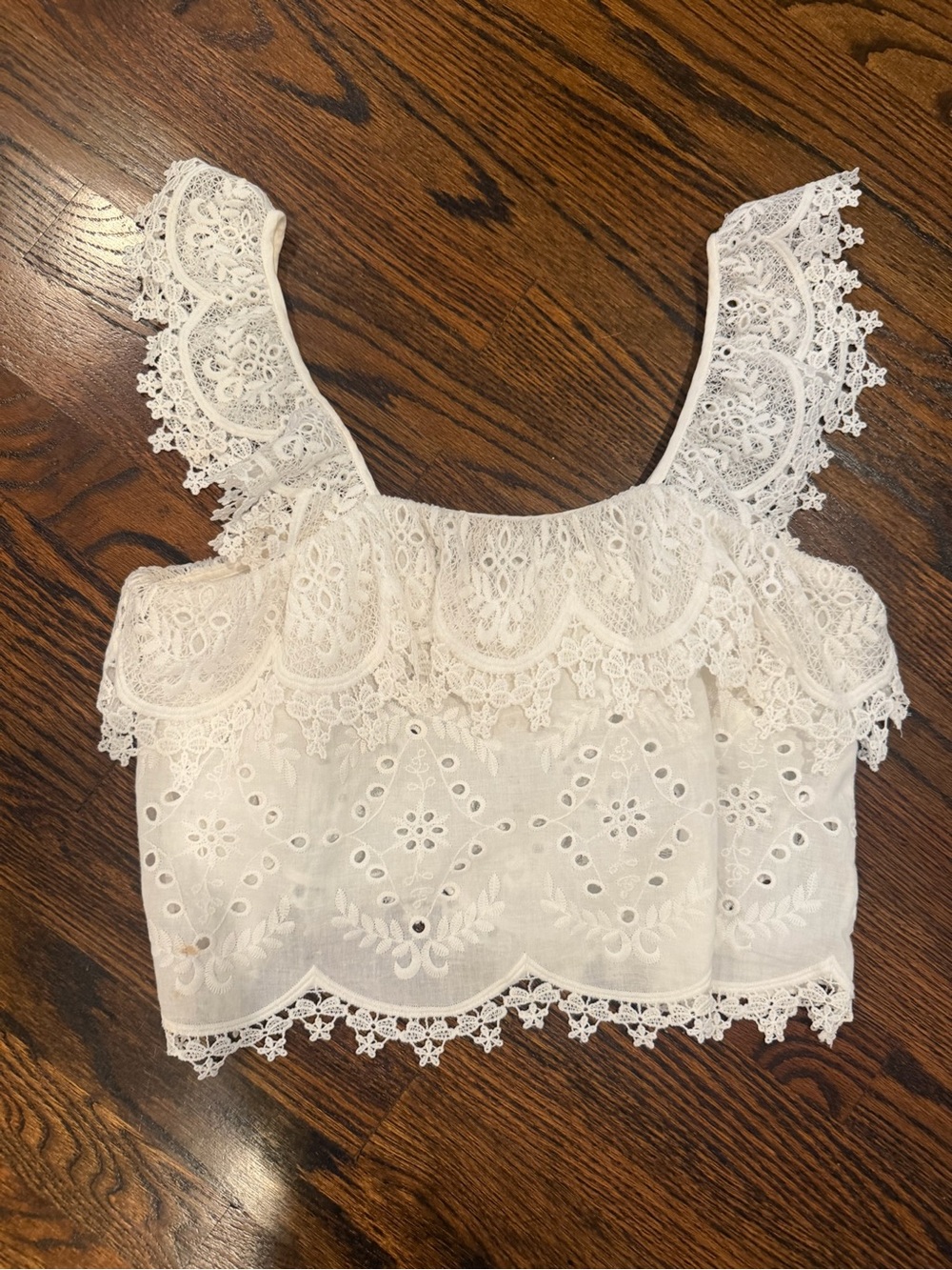 Zara White Lace Eyelet Crop Top